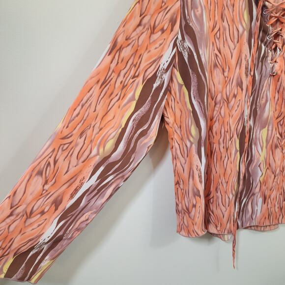 Vintage Caviar flame print lace up front long sleeve blouse woman's size XL - Picture 7 of 7
